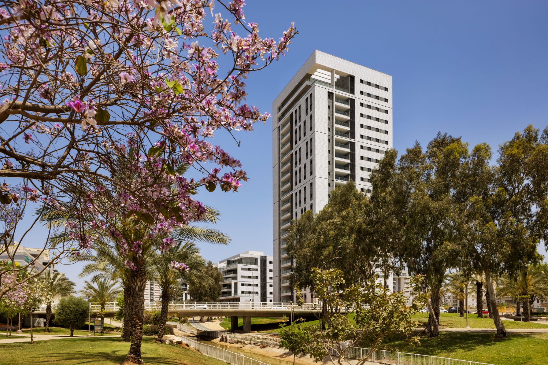 Photograph of buildings view in Yavne project from distance