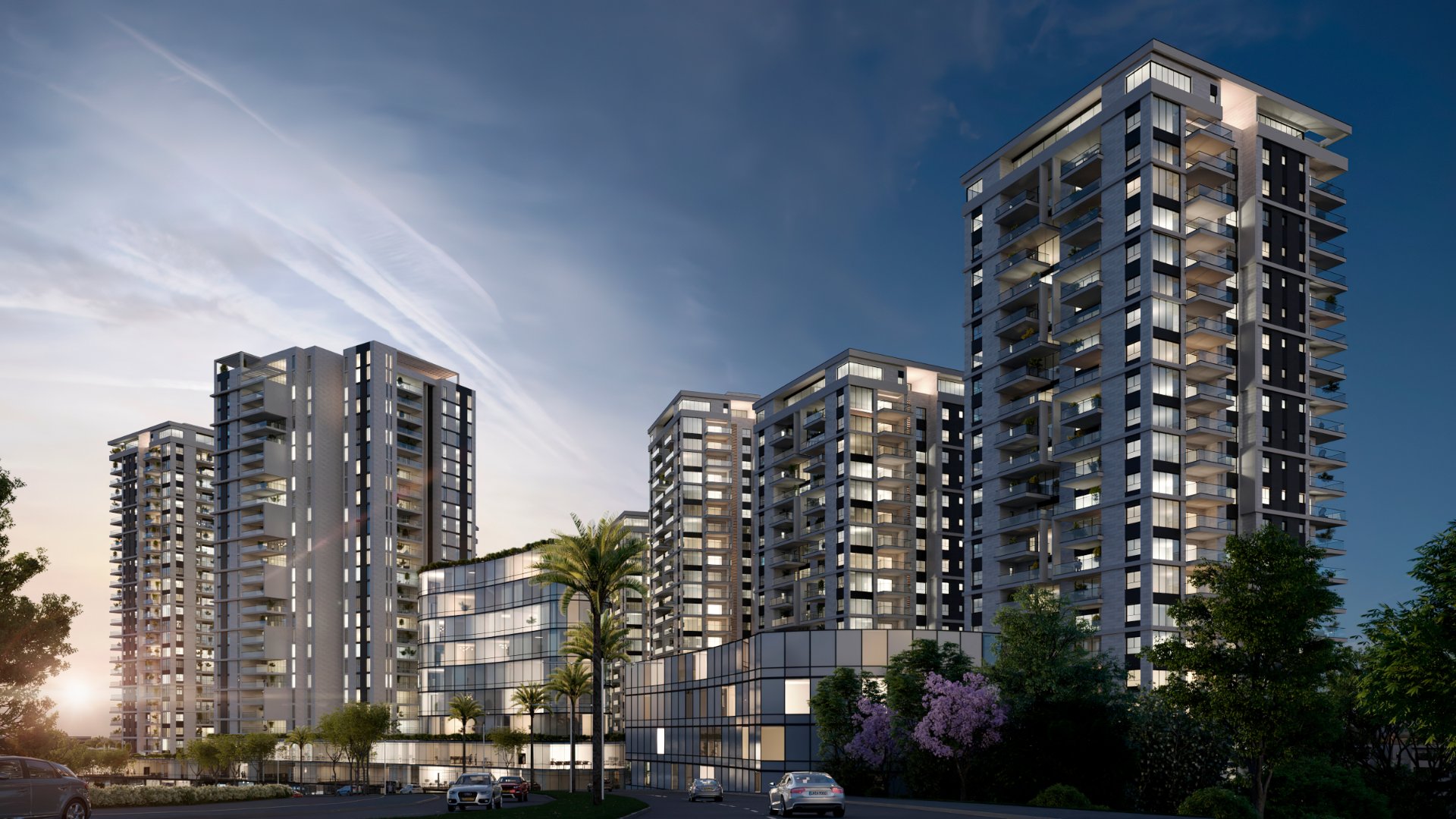 Photograph of few Bulidings in Nesher project while sunset